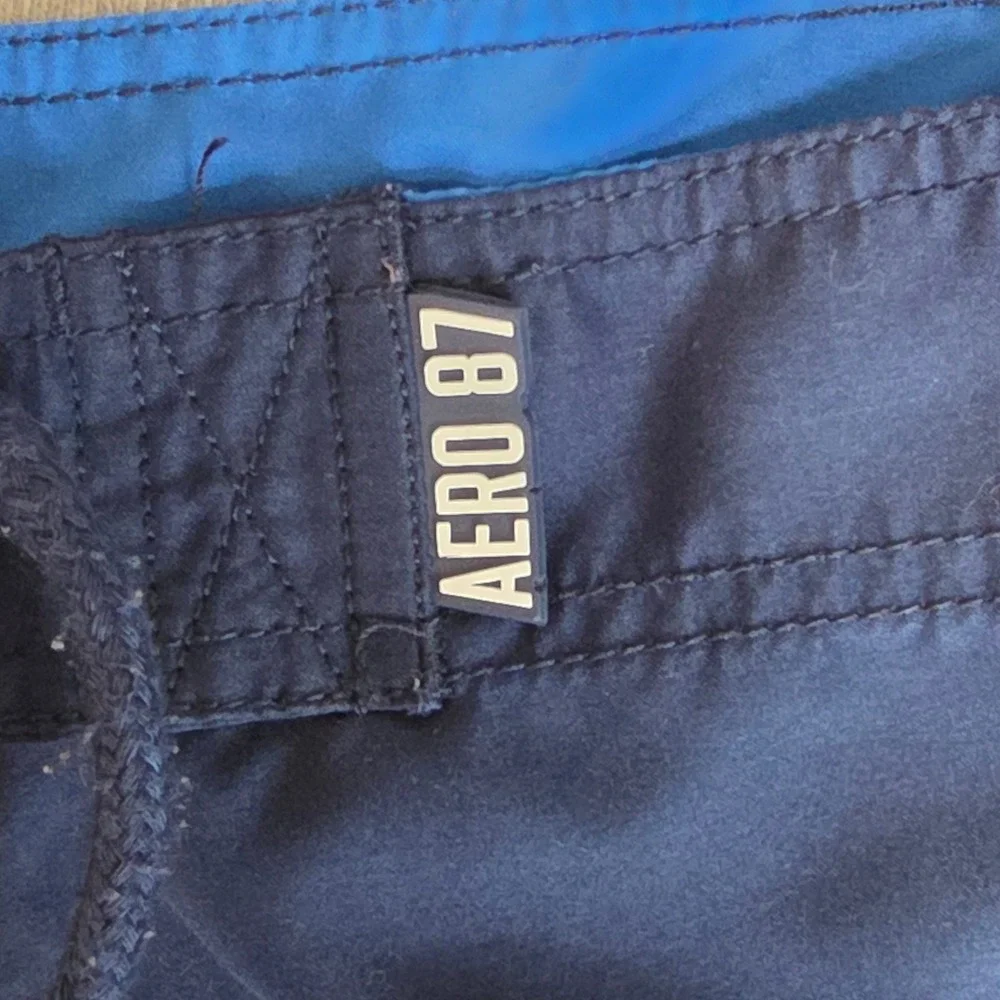 Lot of 2 Aeropostale Board Shorts Mens 32 Blue Plaid Graphic Swim Trunks Y2K